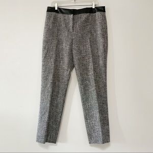 Karl Lagerfeld black and white tweed trouser pants with faux leather waistband